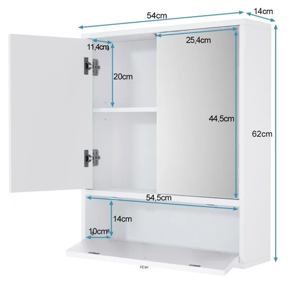 Armoire de Salle de Bain avec 2 Porte Miroir Meuble WC de Rangement Blanc 54 x 14 x 62 CM