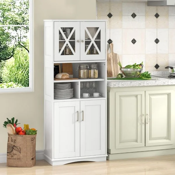 Armoire de Salle de Bain Haute Armoire Autoportante avec Portes en Acrylique et 3 Cubes Buffet Autoportant avec Etagères Réglables Blanc/Gris/Noir