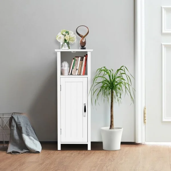 Armoire de Salle de Bains avec Etagère Réglable en Hauteur et 1 Porte pour Toilettes en Bois 30x30x80cm Blanc