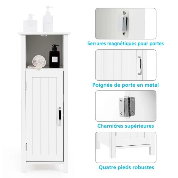 Armoire de Salle de Bains avec Etagère Réglable en Hauteur et 1 Porte pour Toilettes en Bois 30x30x80cm Blanc