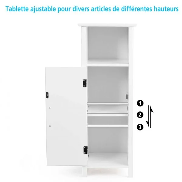 Armoire de Salle de Bains avec Etagère Réglable en Hauteur et 1 Porte pour Toilettes en Bois 30x30x80cm Blanc