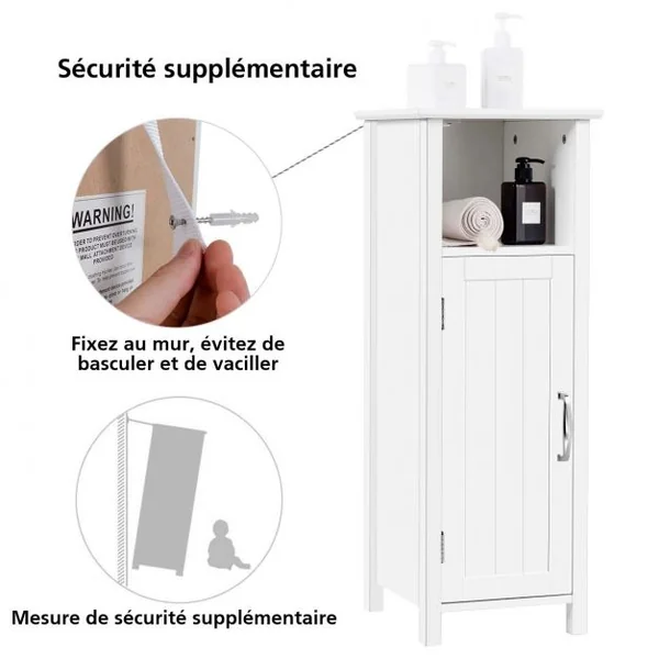 Armoire de Salle de Bains avec Etagère Réglable en Hauteur et 1 Porte pour Toilettes en Bois 30x30x80cm Blanc