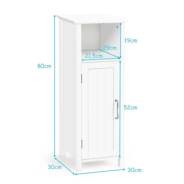 Armoire de Salle de Bains avec Etagère Réglable en Hauteur et 1 Porte pour Toilettes en Bois 30x30x80cm Blanc