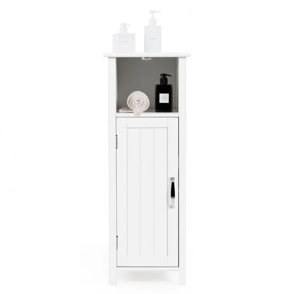 Armoire de Salle de Bains avec Etagère Réglable en Hauteur et 1 Porte pour Toilettes en Bois 30x30x80cm Blanc