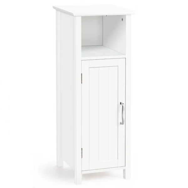 Armoire de Salle de Bains avec Etagère Réglable en Hauteur et 1 Porte pour Toilettes en Bois 30x30x80cm Blanc