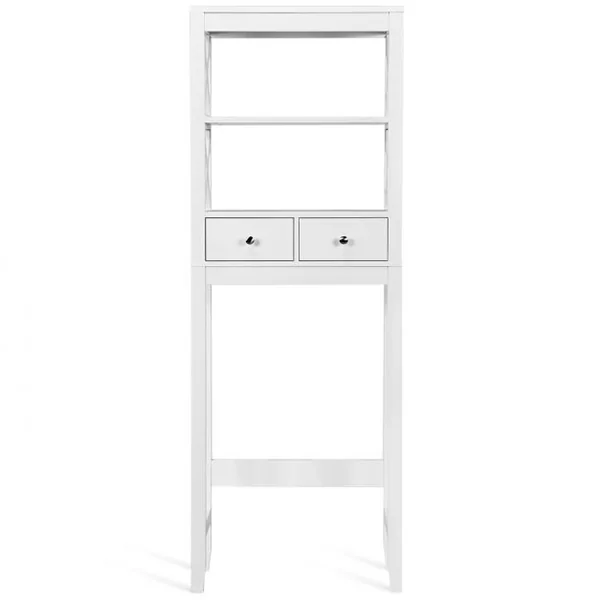Armoire de Salle de Bains Meuble de Rangement Au-dessus Des Toilettes 2 Tiroirs en Bois 60x20x165cm Blanc