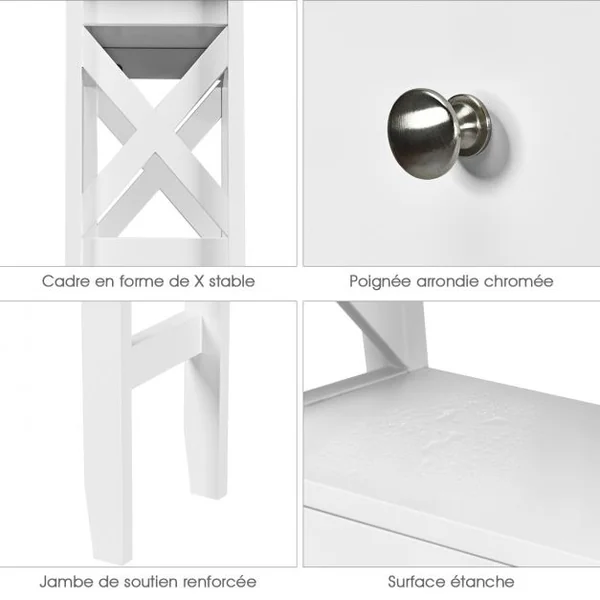 Armoire de Salle de Bains Meuble de Rangement Au-dessus Des Toilettes 2 Tiroirs en Bois 60x20x165cm Blanc
