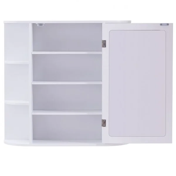 Armoire de Toilette avec Miroir Armoire à Glace Murale Armoire à Pharmacie 10 Étagères en MDF, 66x16,5x63cm, Blanc