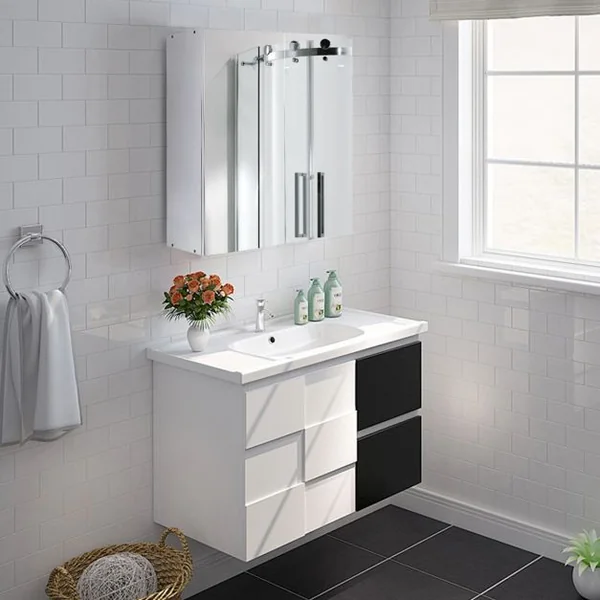 Armoire de Toilette avec Miroir et 3 Étagères de Rangement Armoire à Pharmacie en Mdf et Verre 60x215x64cm Blanc