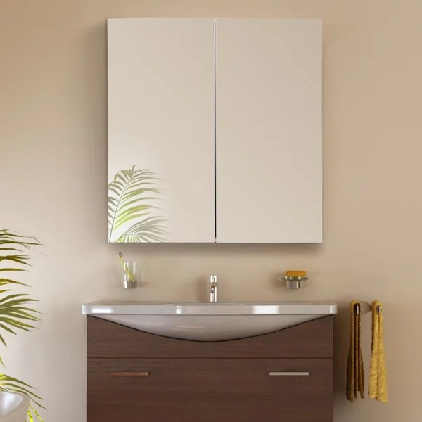 Armoire de Toilette avec Miroir et 3 Étagères de Rangement Armoire à Pharmacie en Mdf et Verre 60x215x64cm Blanc