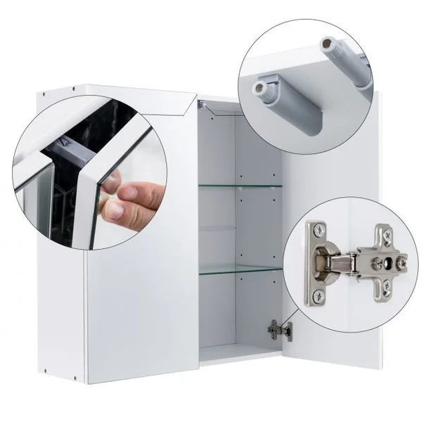 Armoire de Toilette avec Miroir et 3 Étagères de Rangement Armoire à Pharmacie en Mdf et Verre 60x215x64cm Blanc