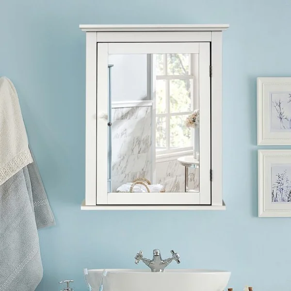 Armoire de Toilettes Mural avec Miroir et 2 Etagères Meuble de Salle de Bain MDF Tablette Ajustable en 5 Positions Marron