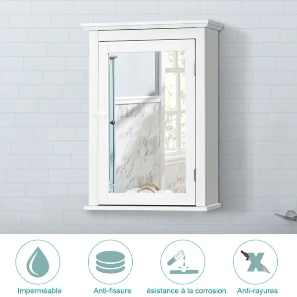 Armoire de Toilettes Mural avec Miroir et 2 Etagères Meuble de Salle de Bain MDF Tablette Ajustable en 5 Positions Marron