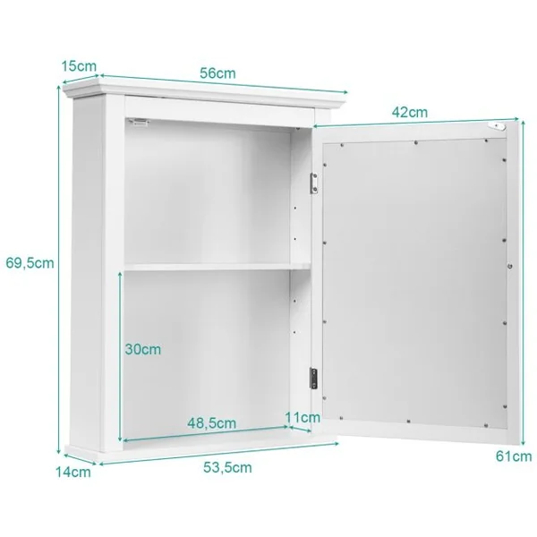 Armoire de Toilettes Mural avec Miroir et 2 Etagères Meuble de Salle de Bain MDF Tablette Ajustable en 5 Positions Marron
