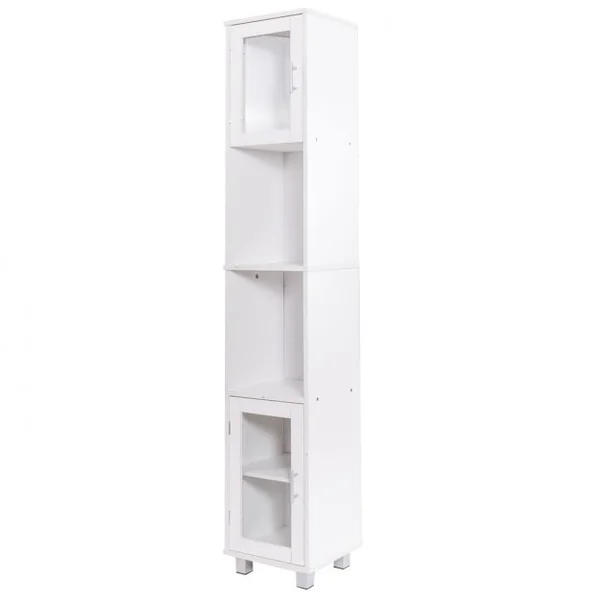 Armoire haute étroite Etagère salle de bain Meuble salle de bain, Etagères ouvertes et fermées, MDF, 33x30x180cm, Blanc