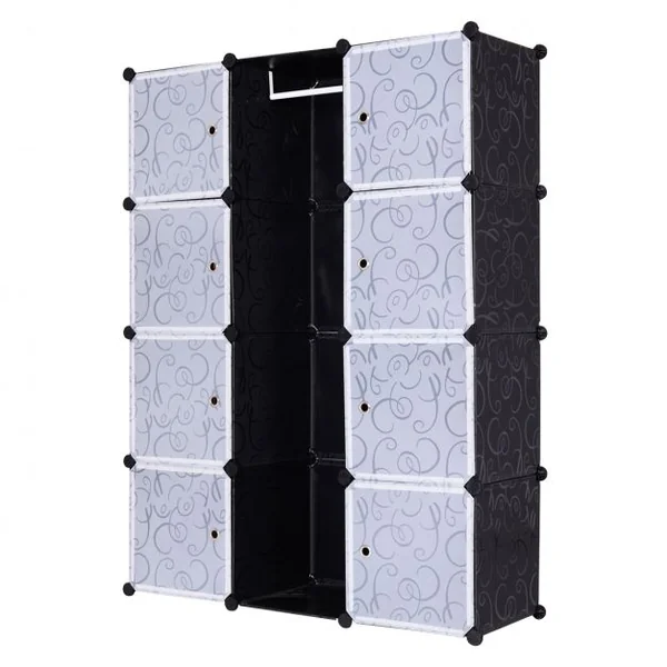 Armoire Modulable de Chambre avec Penderie pour Enfants Étagère Plastique Modulable 12 Cubes Cadre métal Noir et Blanc avec Marteau