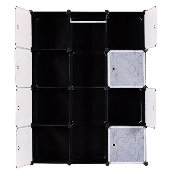 Armoire Modulable de Chambre avec Penderie pour Enfants Étagère Plastique Modulable 12 Cubes Cadre métal Noir et Blanc avec Marteau