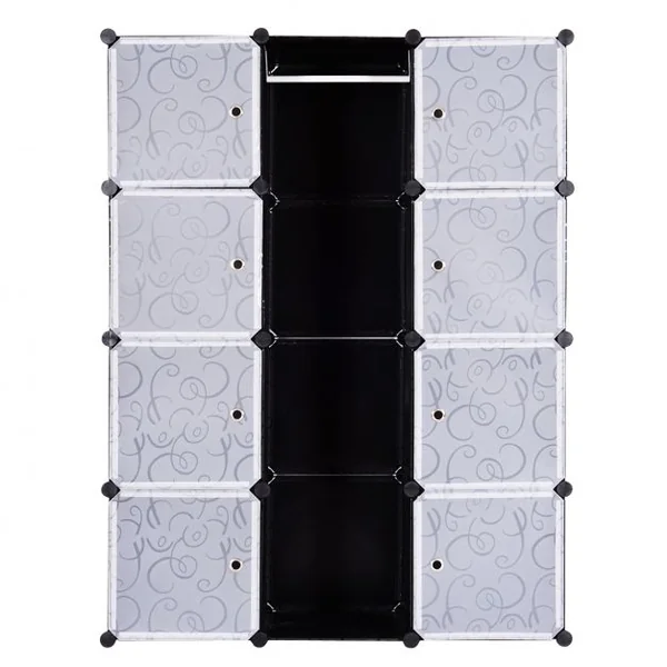 Armoire Modulable de Chambre avec Penderie pour Enfants Étagère Plastique Modulable 12 Cubes Cadre métal Noir et Blanc avec Marteau