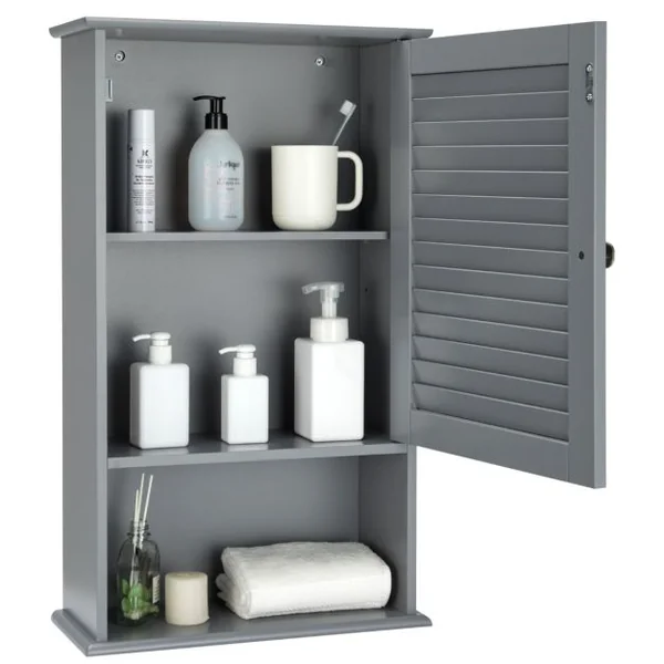 Armoire Murale pour Salle de Bain avec Étagère Réglable 1 Porte Persienne et 1 Étagère Ouverte 4 Couleurs au Choix