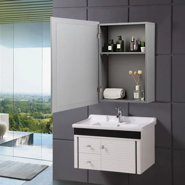 Armoire Murale Salle de Bain avec Miroir Armoire à Pharmacie avec Etagère à Hauteur Réglable Gris 51 x 16 x 66,5 CM Gris