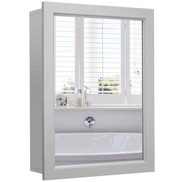 Armoire Murale Salle de Bain avec Miroir Armoire à Pharmacie avec Etagère à Hauteur Réglable Gris 51 x 16 x 66,5 CM Gris