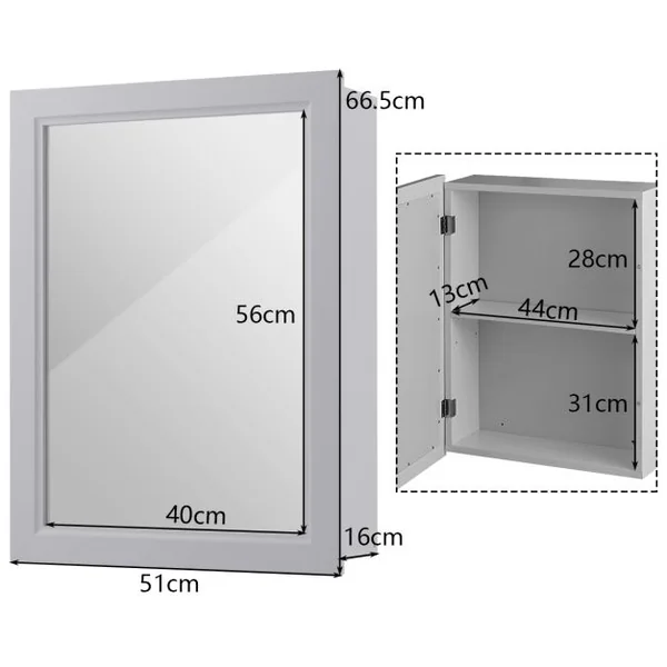 Armoire Murale Salle de Bain avec Miroir Armoire à Pharmacie avec Etagère à Hauteur Réglable Gris 51 x 16 x 66,5 CM Gris