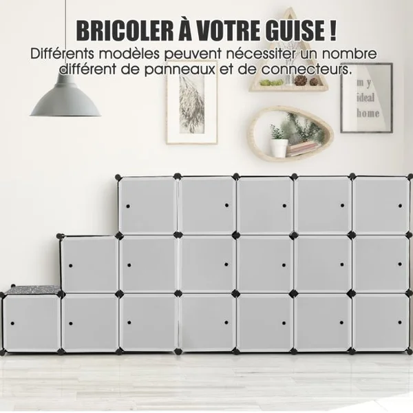 Armoire Penderie 16 Compartiments Armoire de Rangement en Plastique avec 16 Portes et 2 Tringles Armoire Chambre Adulte