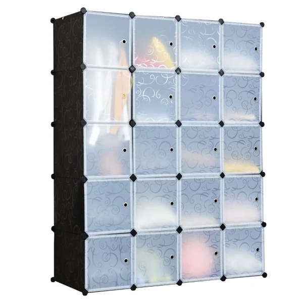 Armoire Penderie 20 Cube Armoire de Rangement en PP avec Tringle Motif Imprimé Armoire pour Vêtement Chaussures Jouets