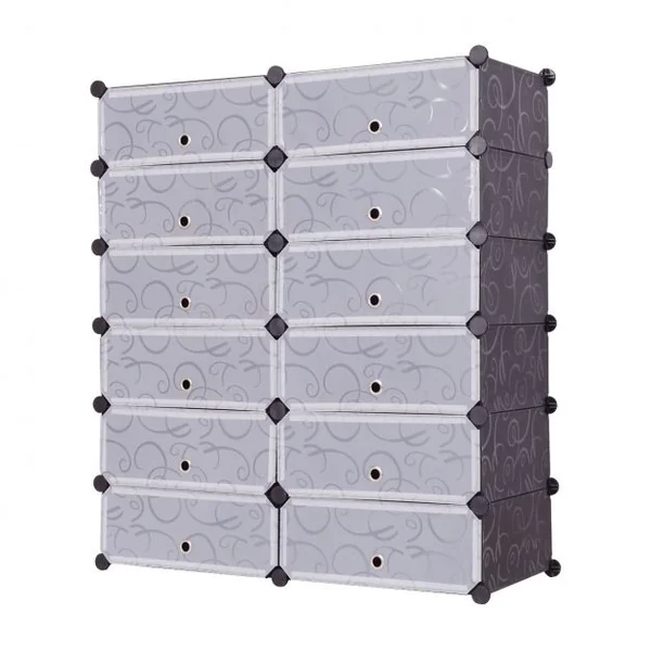 Armoire Portable avec 12 Cubes avec Portes, empilable, en Plastique, 95x37x109 cm, Noir et blanc avec motif frisé