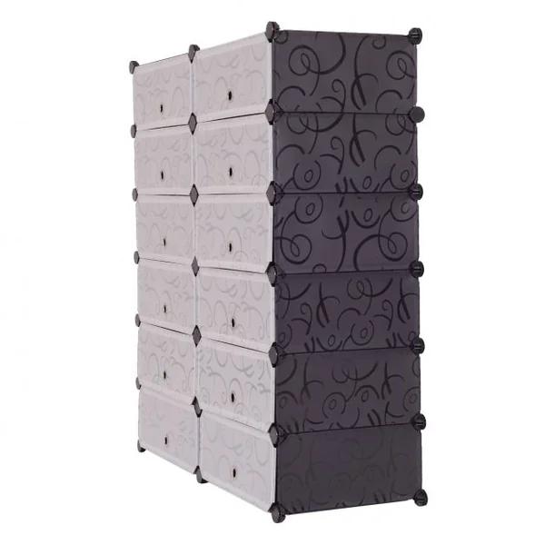 Armoire Portable avec 12 Cubes avec Portes, empilable, en Plastique, 95x37x109 cm, Noir et blanc avec motif frisé