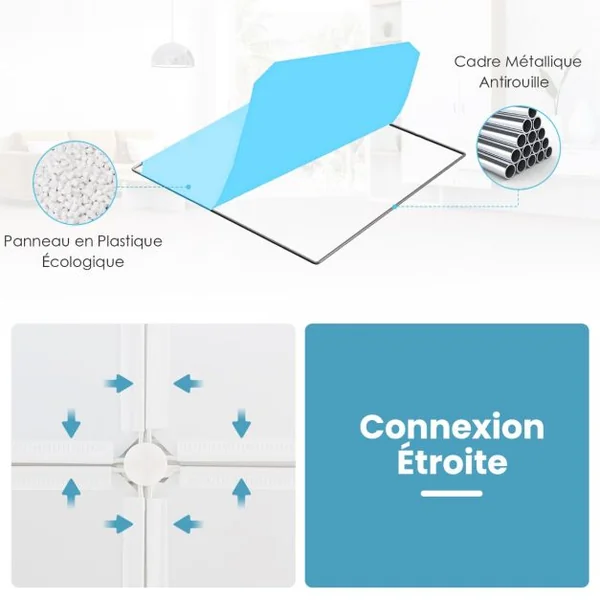 Armoire portable pour enfants Commode pour Bébé 12 Cubes avec 2 Sections Penderie Joli Organisateur de Rangement pour Enfants Bleu