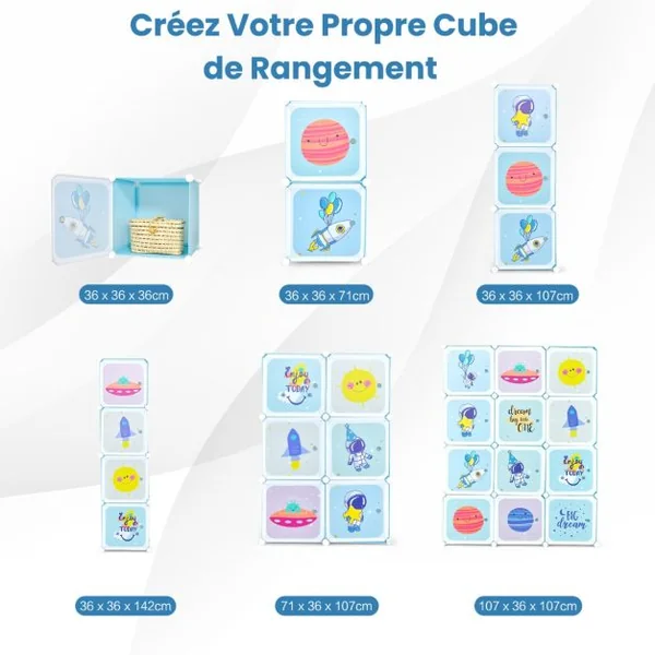 Armoire portable pour enfants Commode pour Bébé 12 Cubes avec 2 Sections Penderie Joli Organisateur de Rangement pour Enfants Bleu