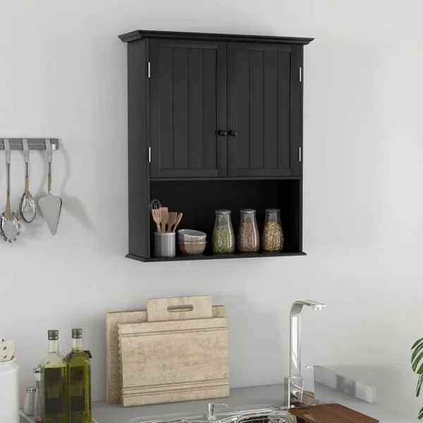 Armoire Salle de Bain Suspendue en Bois Armoire Murale avec 2 Porte Étagère Réglable Compartiment Ouvert Placard Murale 60 x 20 x 71 CM Blanc/Gris/Noir