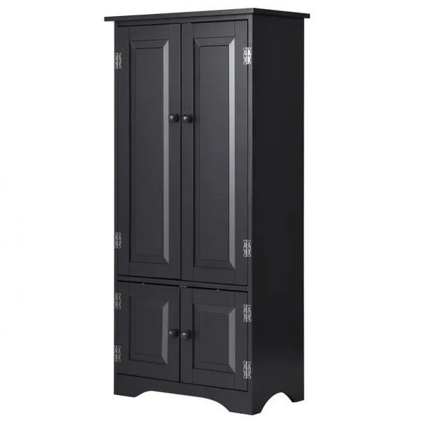 Armoire Vintage avec 4 Portes et 2 Étagères Réglables Sur 5 Positions en Bois Mdf Laqué 61x305x1245cm Noir