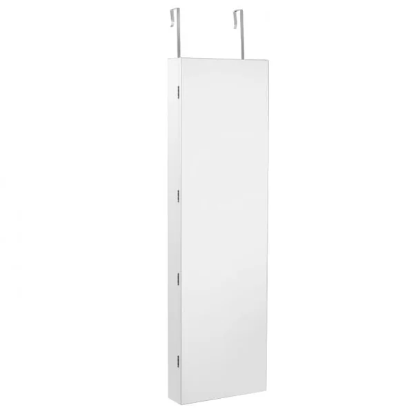 Armoire à Bijoux avec Miroir et Lumière LED Multiples Rangements, avec crochets pour porte, 120 x 36 x 10 cm, Blanc