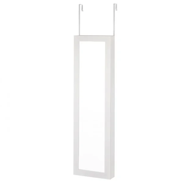 Armoire à Bijoux Murale avec Led Miroir en Verre Multi-rangements Doublure en Velours en Mdf 30x8,5x106cm Blanc
