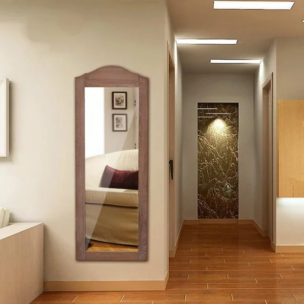 Armoire à Bijoux murale avec miroir Meuble de bijoux avec miroir en verre en MDF, 35,1 x 9,2 x 96 cm, Marron