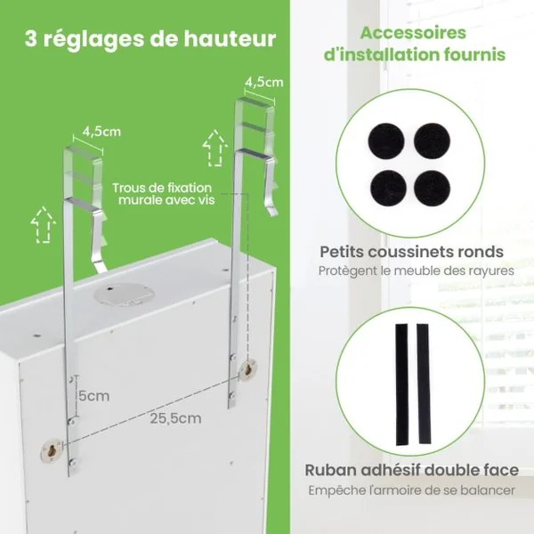 Armoire à Bijoux Murale LED avec Miroir 6 Tiroirs Hauteur du Crochet Ajustable 120x36,5x11,5CM Blanc