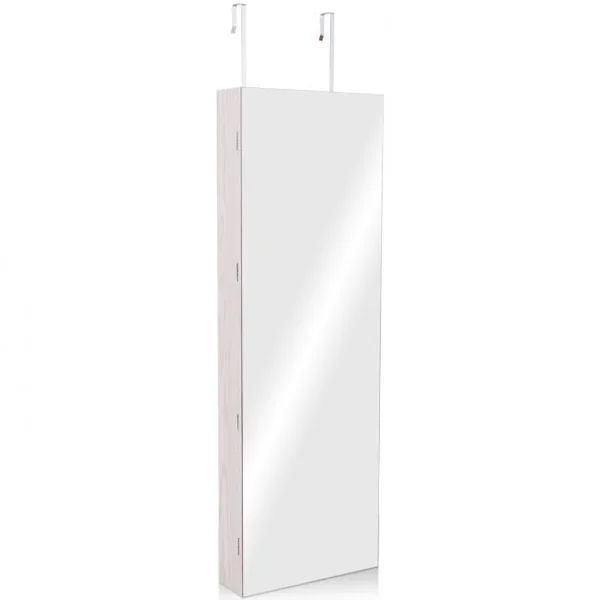 Armoire à bijoux murale/porte avec miroir Armoire de rangement de bijoux verrouillable en MDF 40x12x120cm Blanc
