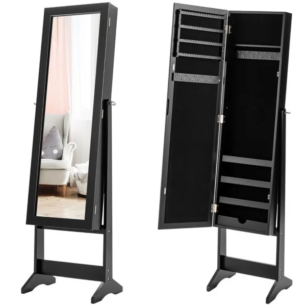 Armoire à bijoux sur Pied avec Miroir Coffre à Bijoux Armoire de Rangement Cosmétiques 3 Positions Réglables 7 Couleurs au Choix
