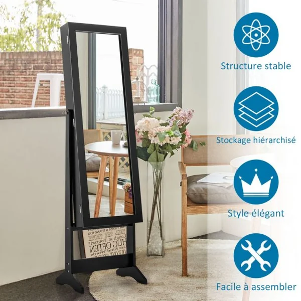 Armoire à bijoux sur Pied avec Miroir Coffre à Bijoux Armoire de Rangement Cosmétiques 3 Positions Réglables 7 Couleurs au Choix