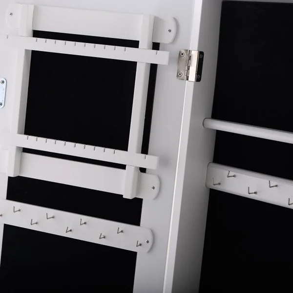 Armoire à bijoux sur pied avec miroir, Coffre à bijoux avec miroir et rangement, Grand modèle, 33 x 37 x 142 cm, Blanc