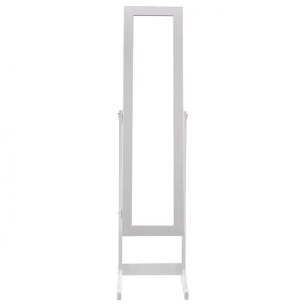 Armoire à bijoux sur pied avec miroir, Coffre à bijoux avec miroir et rangement, Grand modèle, 33 x 37 x 142 cm, Blanc