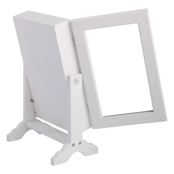 Armoire à bijoux sur pied avec miroir, Coffre à bijoux avec miroir et rangement, Petit modèle , 21.5 x 14 x 35 cm, Blanc