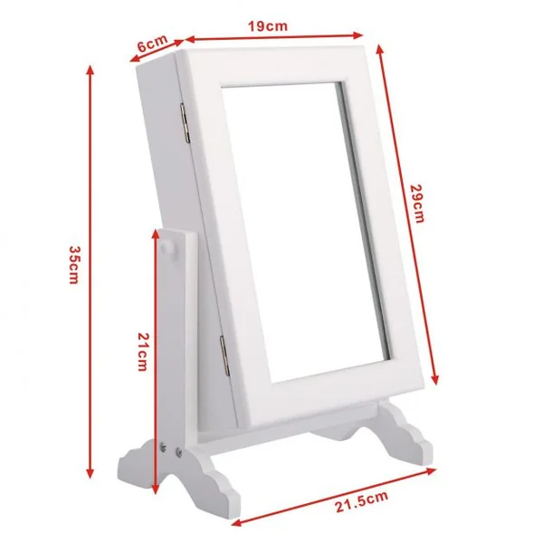 Armoire à bijoux sur pied avec miroir, Coffre à bijoux avec miroir et rangement, Petit modèle , 21.5 x 14 x 35 cm, Blanc