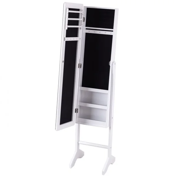 Armoire à Bijoux sur pied avec miroir pleine grandeur Psyché miroir en verre Boîte à bijoux 32,5 x 35 x 153 cm Blanc