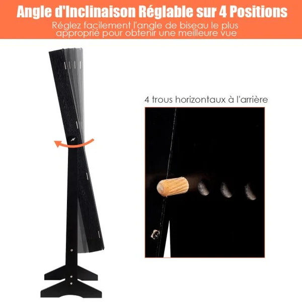 Armoire à Bijoux sur Pied avec Miroir Psyché Inclinable à 4 Angles Rangement et Présentoir pour Bijoux Blanc/Marron/Noir