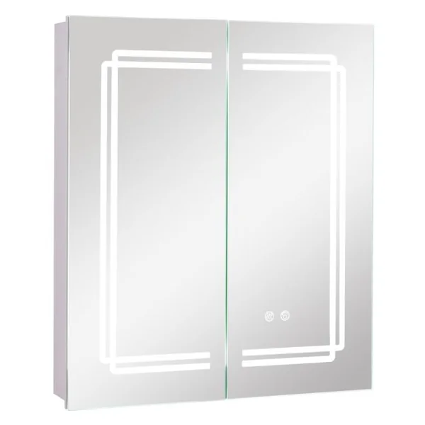 Armoire à Pharmacie 60x70cm avec Miroir Armoire à Miroir Eclairée par LED avec 3 Couleurs de Lumière Gradation Continue Désembuage 2 Prises