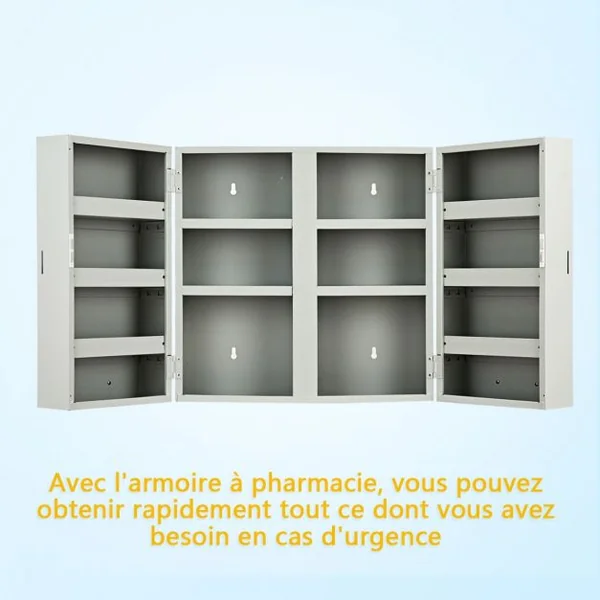Armoire à Pharmacie Armoire de Rangement pour Salle de Bain, 14 Étagères Serrure et Clé en Fer 53x52,5x19,5cm, Argent