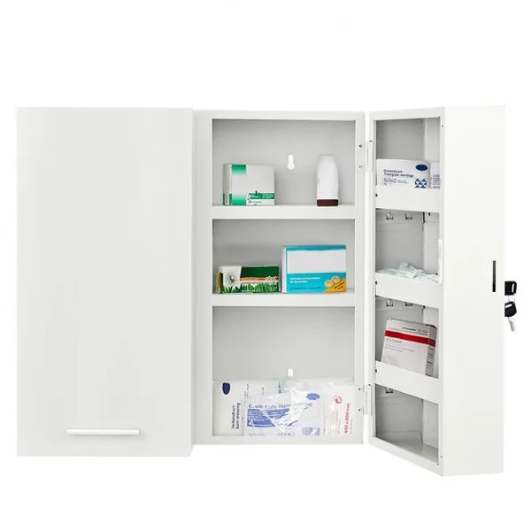 Armoire à Pharmacie Armoire de Rangement pour Salle de Bain, 14 Étagères Serrure et Clé en Fer 53x52,5x19,5cm, Argent